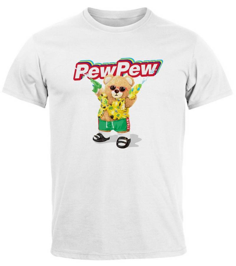 Neverless Print-Shirt Herren T-Shirt Pew Pew Bär Sommer Printshirt Aufdruck Motiv lustig mit Print von Neverless