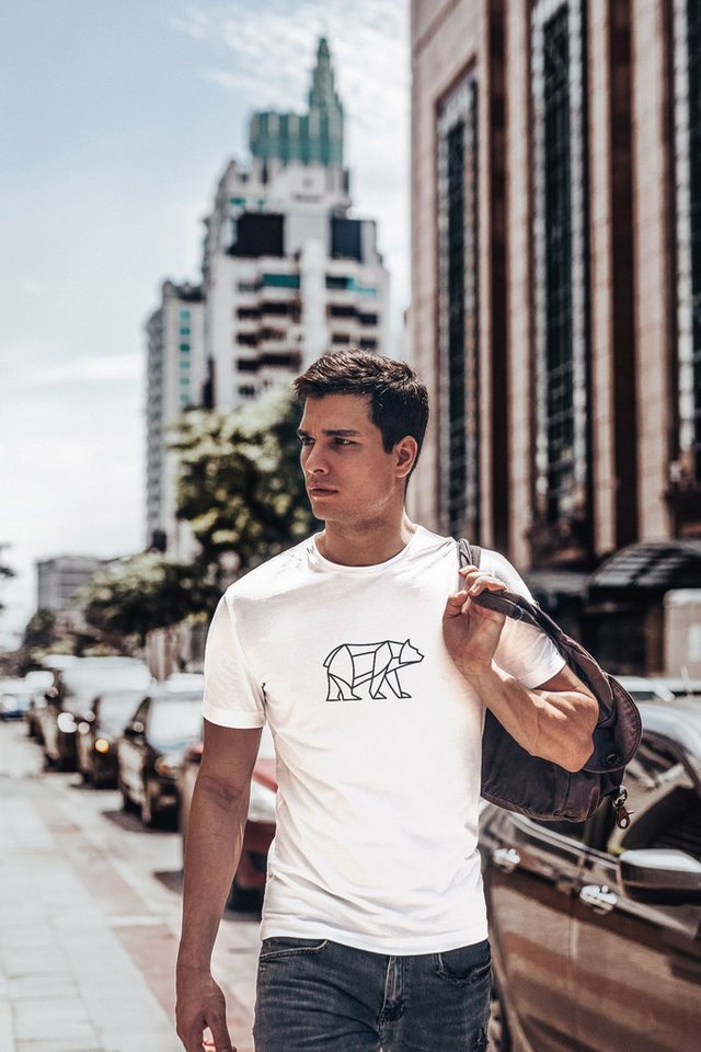 Neverless Print-Shirt Herren T-Shirt Polygon Design Print Bär Bear Tiermotiv Outdoor mit Print von Neverless