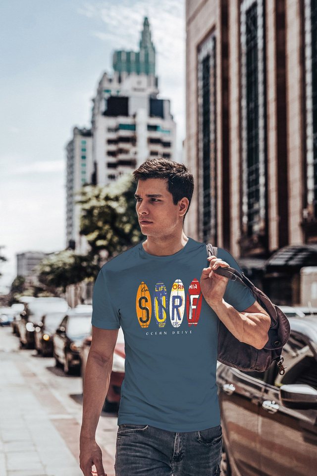 Neverless Print-Shirt Herren T-Shirt Print Surfboards California Surfing Ocean Drive Sommer mit Print von Neverless