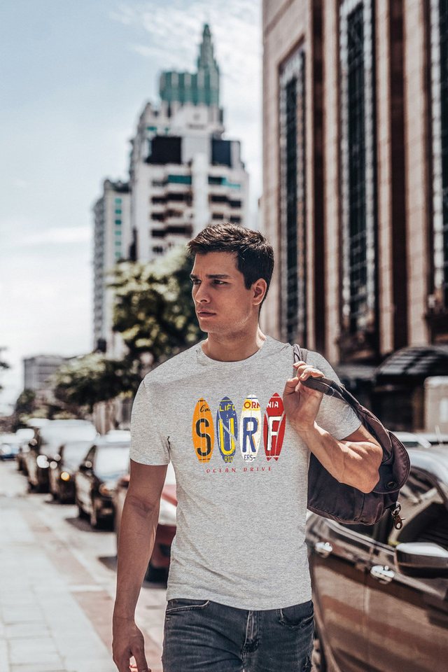 Neverless Print-Shirt Herren T-Shirt Print Surfboards California Surfing Ocean Drive Sommer mit Print von Neverless