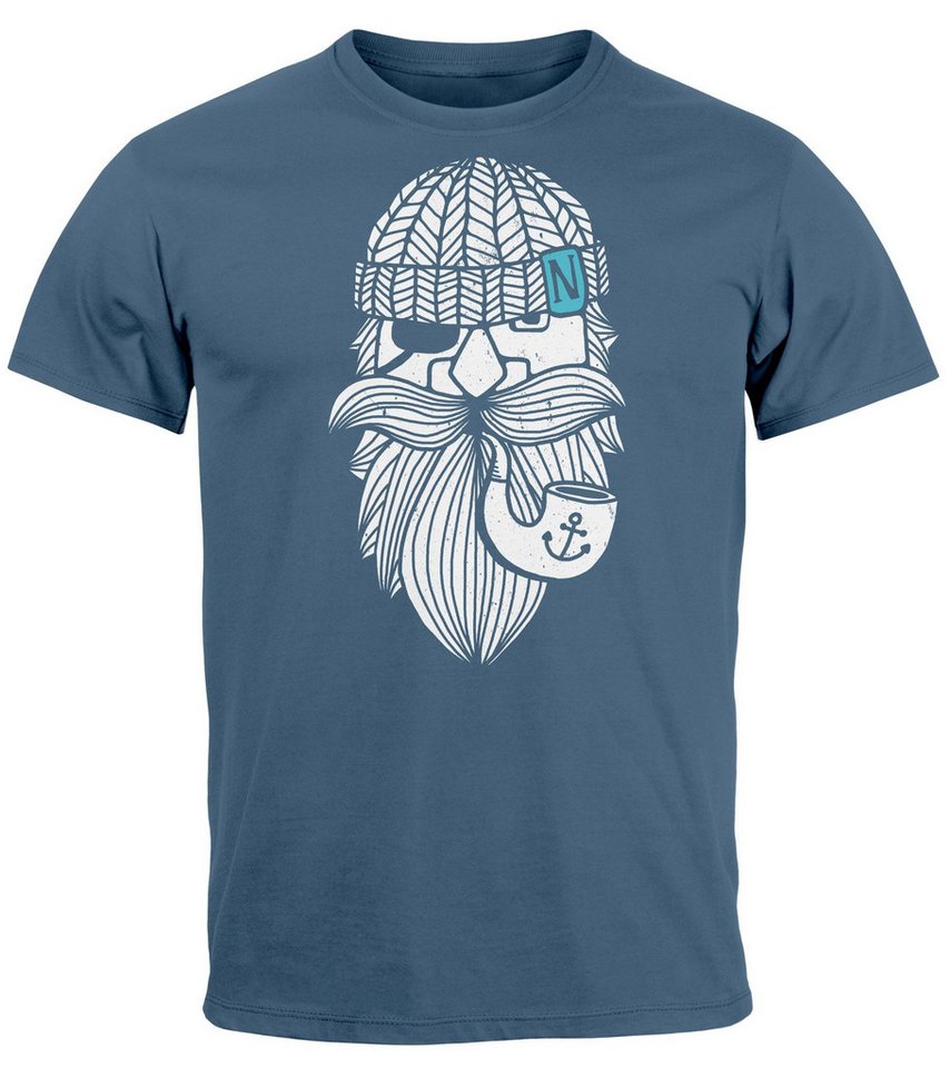 Neverless Print-Shirt Herren T-Shirt Printshirt Seemann Bart Seefahrer Nordisch Maritim mit Print von Neverless
