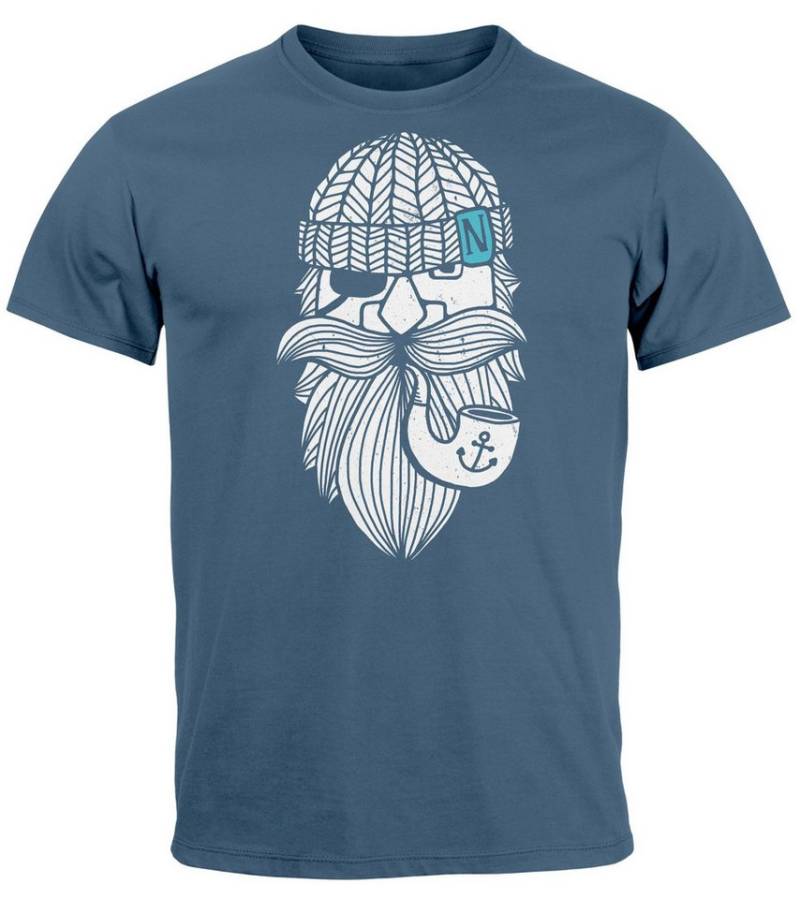 Neverless Print-Shirt Herren T-Shirt Printshirt Seemann Bart Seefahrer Nordisch Maritim mit Print von Neverless