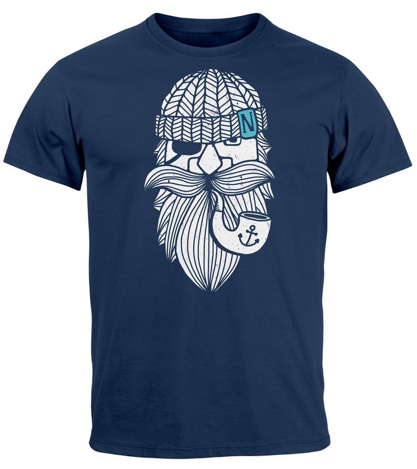 Neverless Print-Shirt Herren T-Shirt Printshirt Seemann Bart Seefahrer Nordisch Maritim mit Print von Neverless