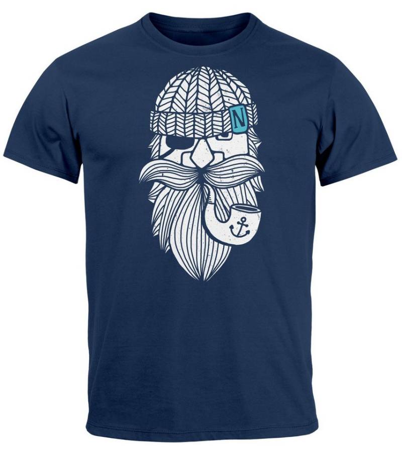 Neverless Print-Shirt Herren T-Shirt Printshirt Seemann Bart Seefahrer Nordisch Maritim mit Print von Neverless