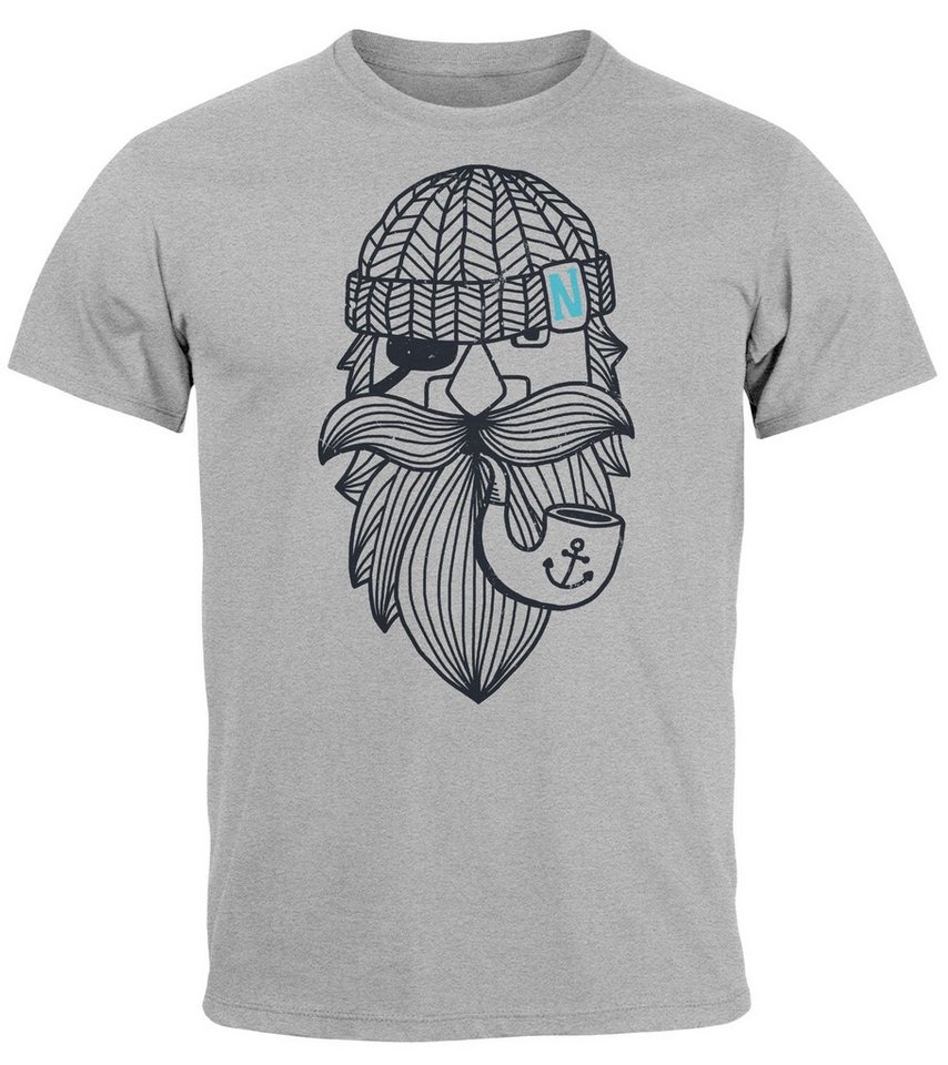Neverless Print-Shirt Herren T-Shirt Printshirt Seemann Bart Seefahrer Nordisch Maritim mit Print von Neverless
