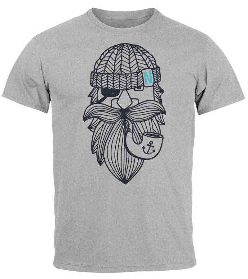 Neverless Print-Shirt Herren T-Shirt Printshirt Seemann Bart Seefahrer Nordisch Maritim mit Print von Neverless