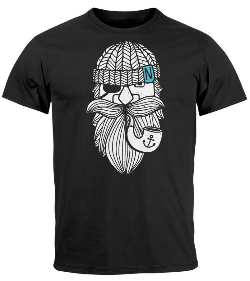 Neverless Print-Shirt Herren T-Shirt Printshirt Seemann Bart Seefahrer Nordisch Maritim mit Print von Neverless