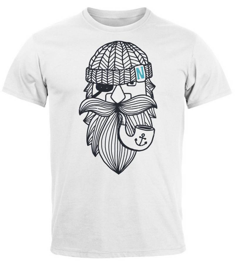 Neverless Print-Shirt Herren T-Shirt Printshirt Seemann Bart Seefahrer Nordisch Maritim mit Print von Neverless