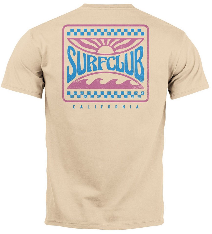 Neverless Print-Shirt Herren T-Shirt Surfing Surfclub California Retro Motiv Backprint mit Print von Neverless