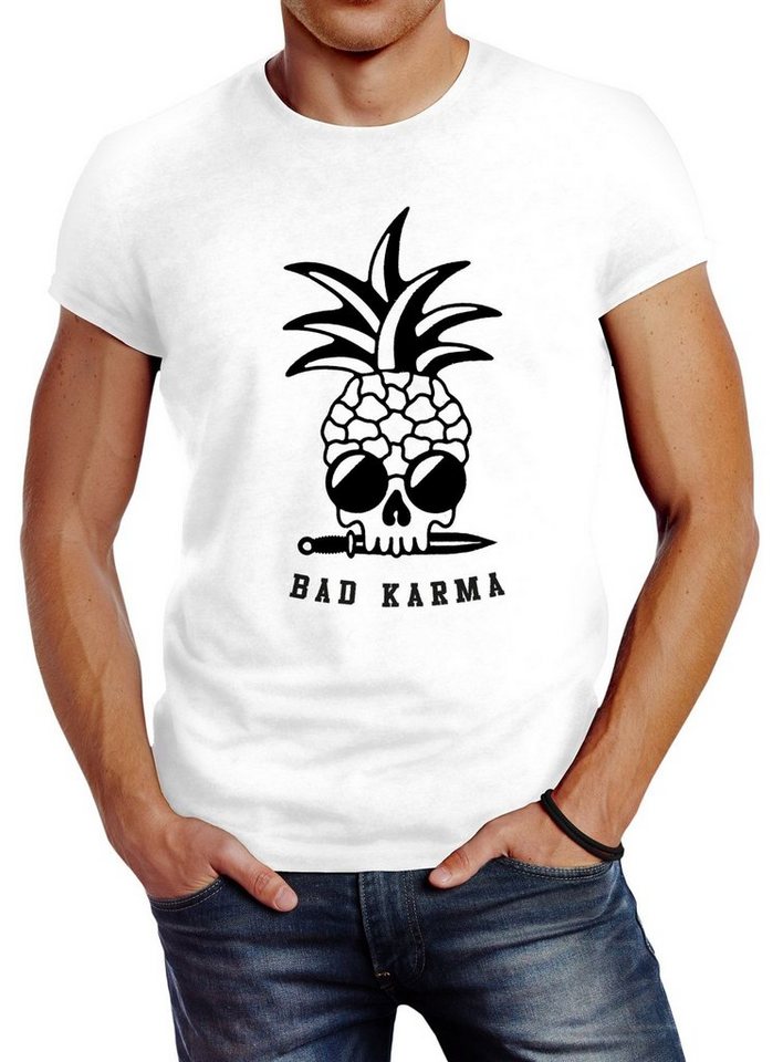 Neverless Print-Shirt Herren T-Shirt Totenkopf Ananas Bad Karma Sonnenbrille Pineapple mit Print von Neverless