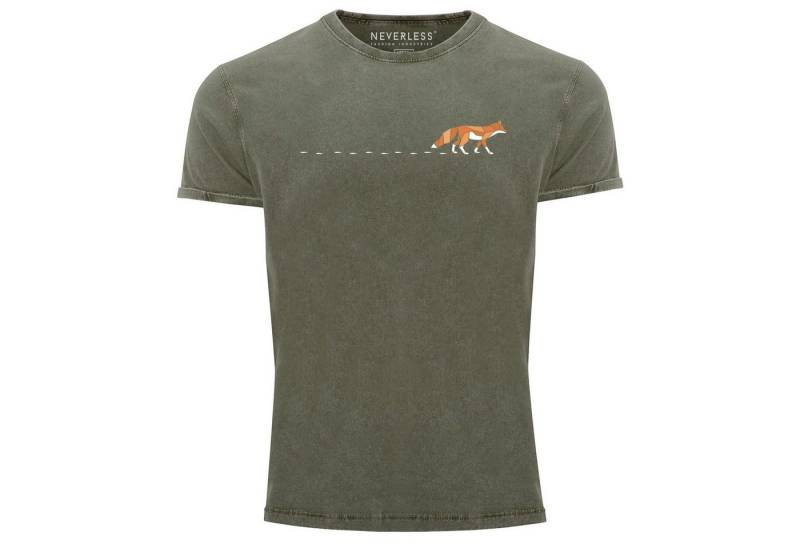 Neverless Print-Shirt Herren T-Shirt Vintage Fuchs Fox Wald Tiermotiv Logo Print Badge mit Print von Neverless