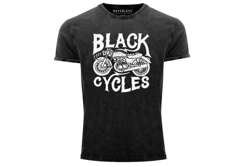 Neverless Print-Shirt Herren T-Shirt Vintage Washed Motorrad Biker Retro Slim Fit mit Print von Neverless