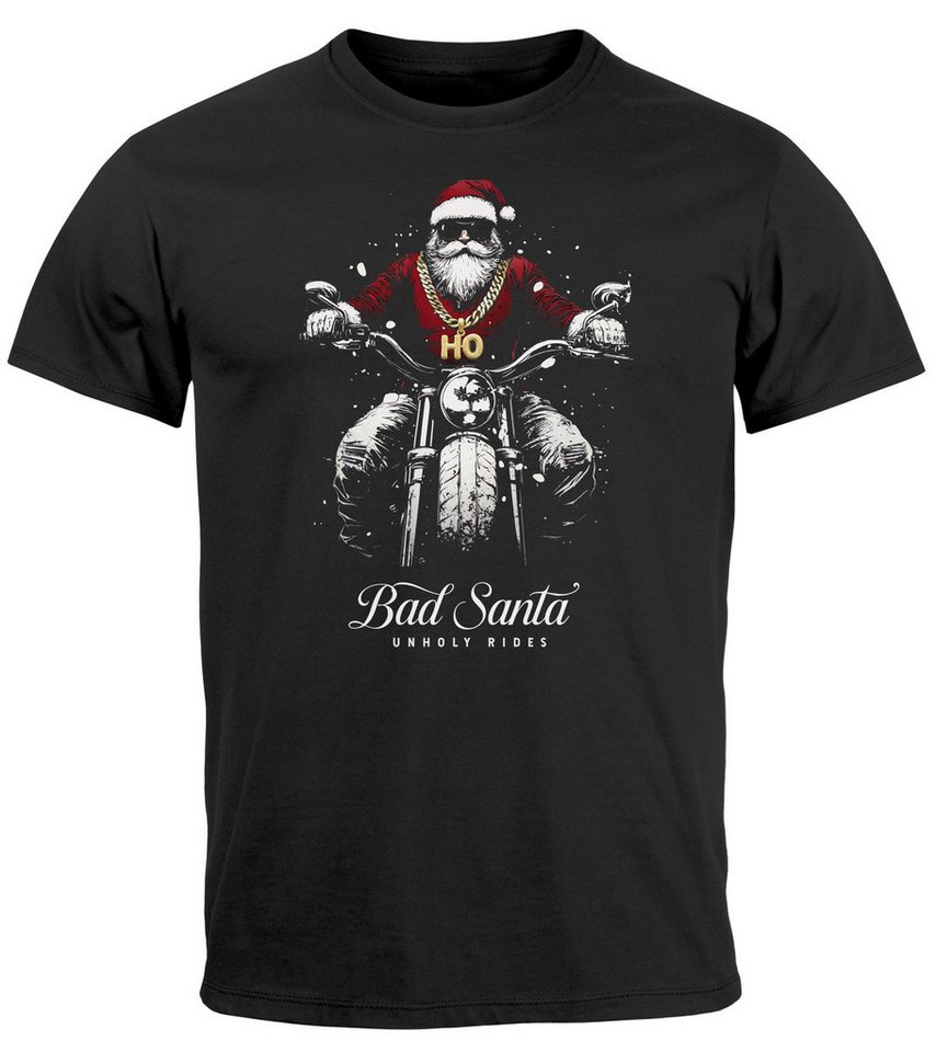 Neverless Print-Shirt Herren T-Shirt Weihnachten Bad Santa Biker Style Motorrad HoHoHo mit Print von Neverless