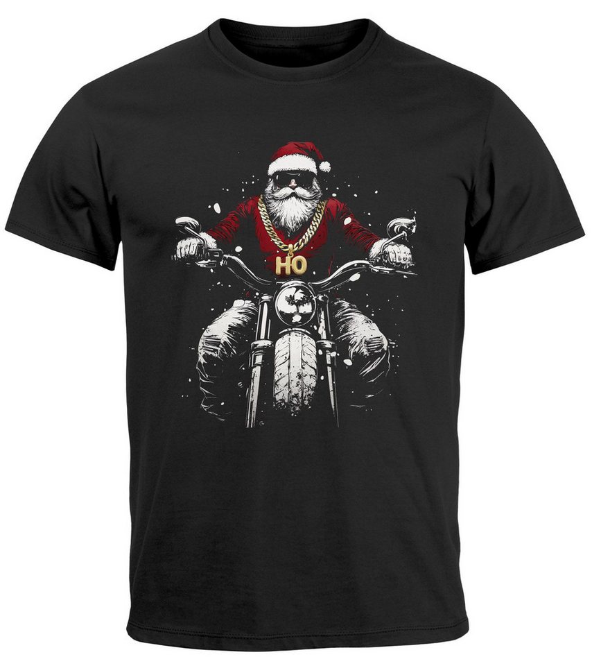 Neverless Print-Shirt Herren T-Shirt Weihnachten Santa Biker Style Motorrad HoHoHo Fashion mit Print von Neverless