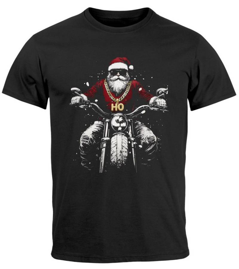 Neverless Print-Shirt Herren T-Shirt Weihnachten Santa Biker Style Motorrad HoHoHo Fashion mit Print von Neverless