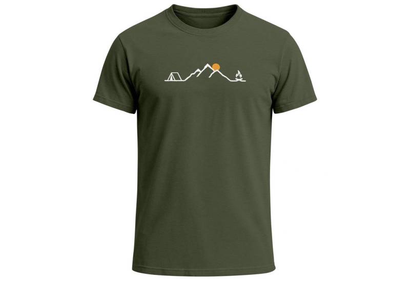Neverless Print-Shirt Herren T-Shirt mit Camping Print Freizeitshirt Grafik Lineart Berge mit Print von Neverless