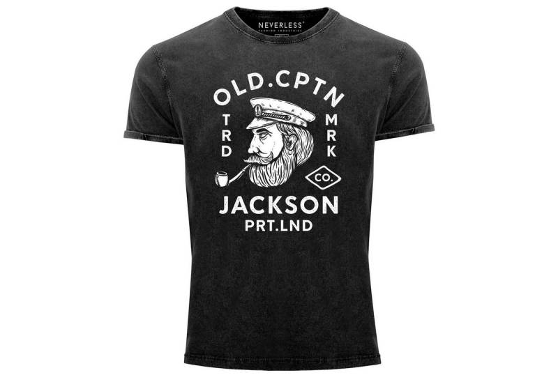 Neverless Print-Shirt Herren Vintage Shirt Kapitän Motiv Aufdruck Old Cptn Jackson Retro mit Print von Neverless