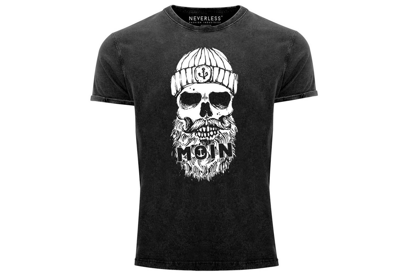 Neverless Print-Shirt Herren Vintage Shirt Moin Totenkopf Anker Skull Printshirt T-Shirt mit Print von Neverless