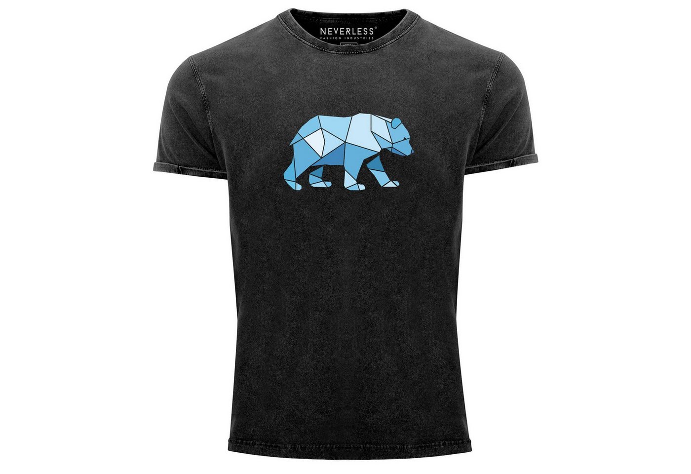 Neverless Print-Shirt Herren Vintage Shirt Polygon Grafik Bär Outdoor Fashion Tiermotiv mit Print von Neverless