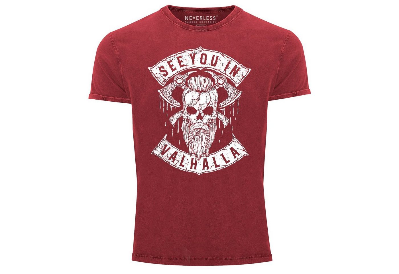 Neverless Print-Shirt Herren Vintage Shirt See You in Valhalla Wikinger Totenkopf Skull mit Print von Neverless