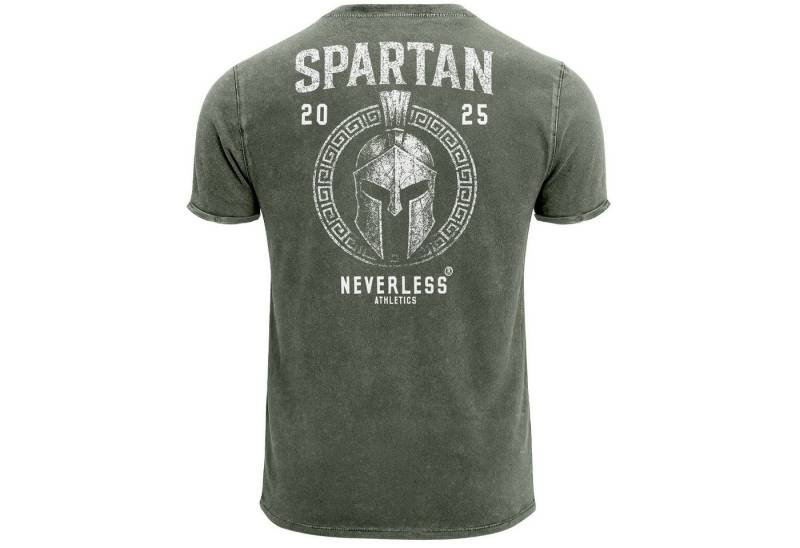 Neverless Print-Shirt Herren Vintage T-Shirt Backprint Athletic Design Sparta Schriftzug mit Print von Neverless