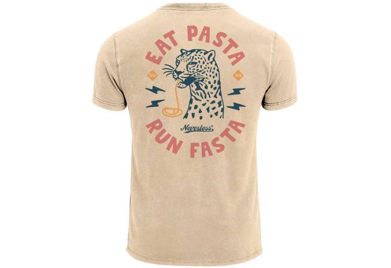 Neverless Print-Shirt Herren Vintage T-Shirt Backprint Eat Pasta Run Fasta Leopard mit Print von Neverless