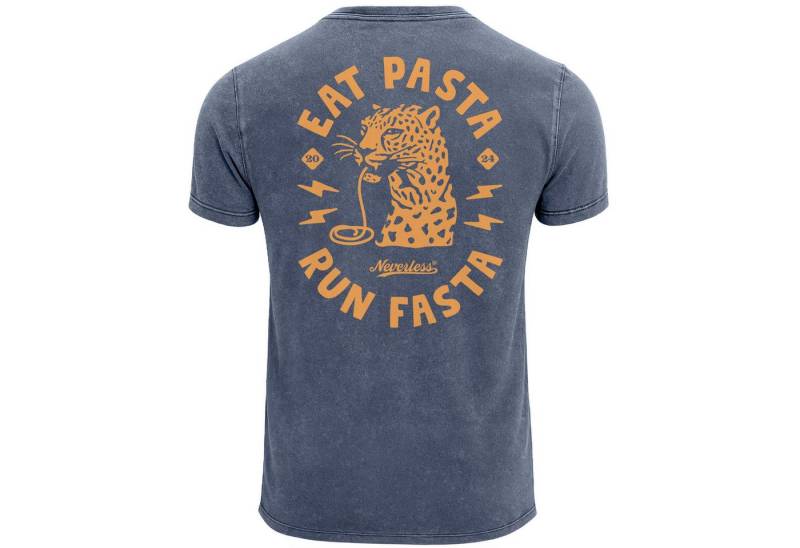 Neverless Print-Shirt Herren Vintage T-Shirt Backprint Eat Pasta Run Fasta Leopard mit Print von Neverless