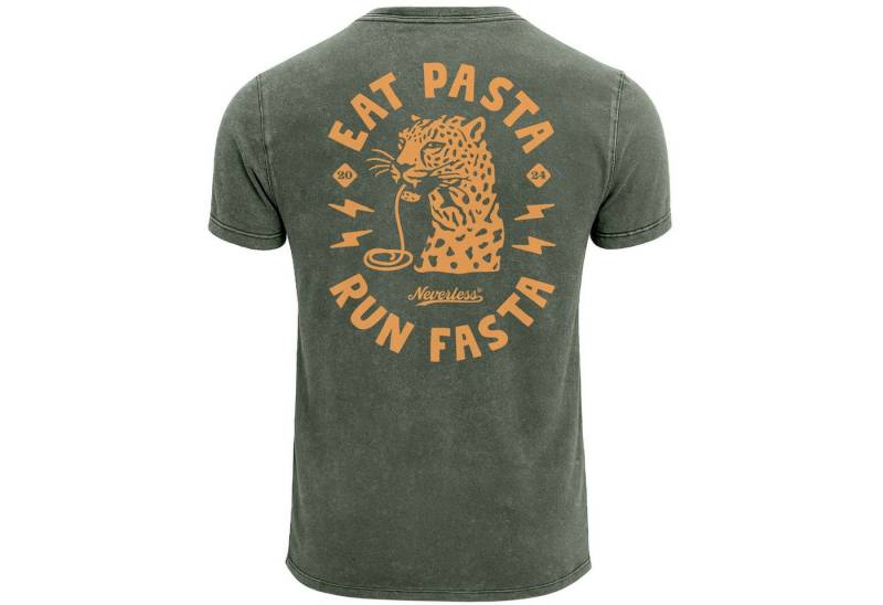 Neverless Print-Shirt Herren Vintage T-Shirt Backprint Eat Pasta Run Fasta Leopard mit Print von Neverless