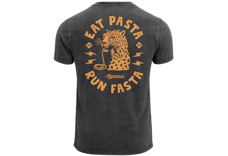 Neverless Print-Shirt Herren Vintage T-Shirt Backprint Eat Pasta Run Fasta Leopard mit Print von Neverless