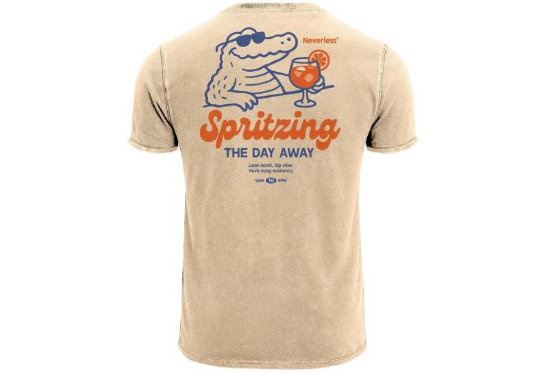 Neverless Print-Shirt Herren Vintage T-Shirt Backprint Spritzing the day away Alligator mit Print von Neverless