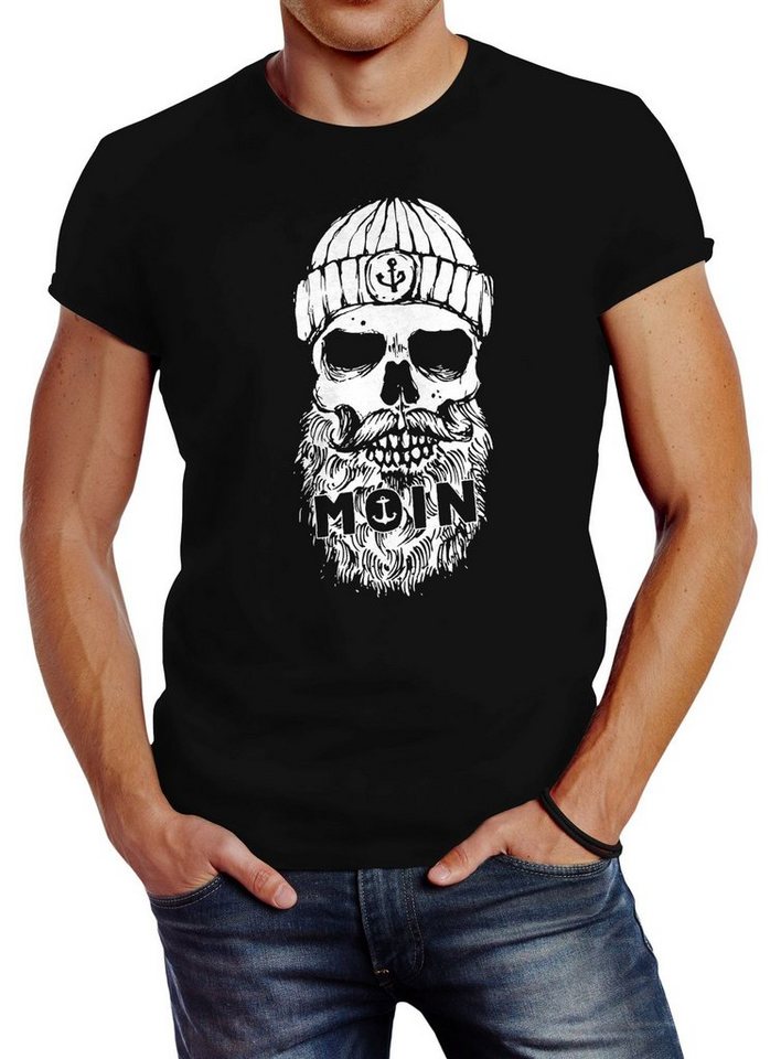 Neverless Print-Shirt Neverless® Herren T-Shirt Moin Totenkopf Anker Skull Print Motiv mit Print von Neverless