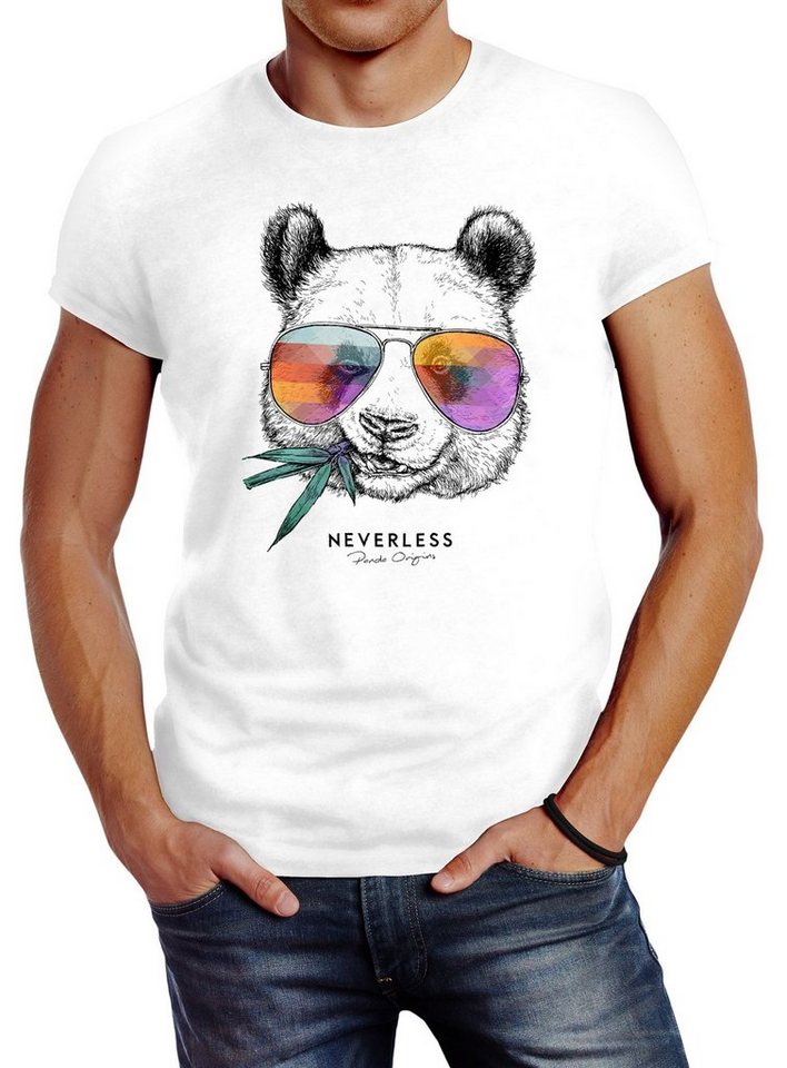 Neverless Print-Shirt Neverless® Herren T-Shirt Panda Bär Aufdruck Tiermotiv mit Sonnenbrille Fashion Streetstyle mit Print von Neverless