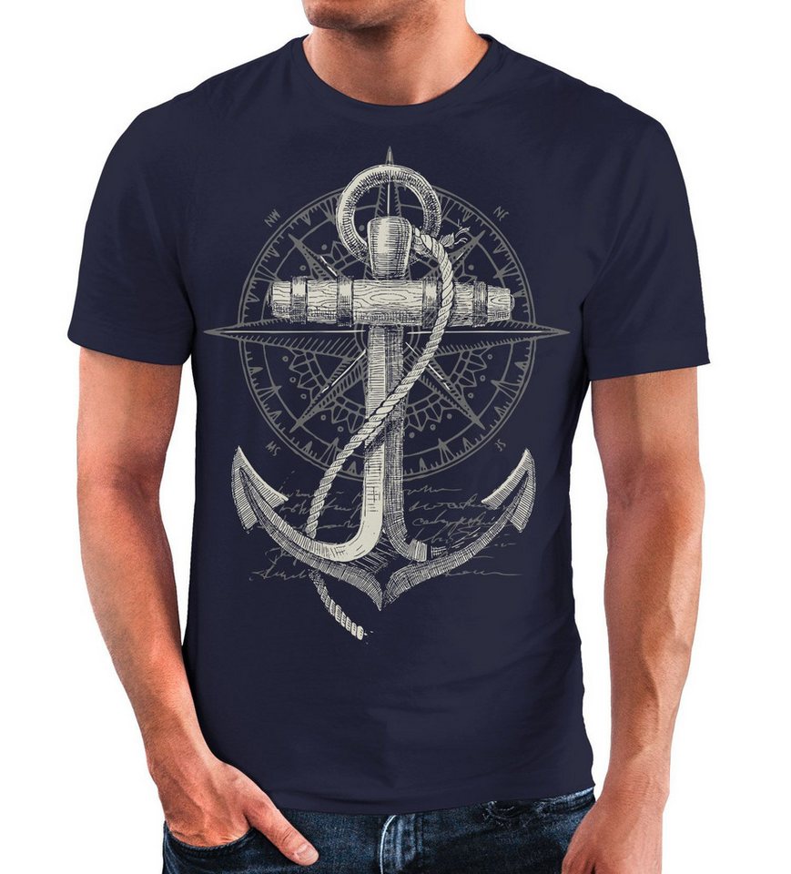 Neverless Print-Shirt Neverless® Herren T-Shirt Print Aufdruck Anker Kompass Motiv Maritim mit Print von Neverless