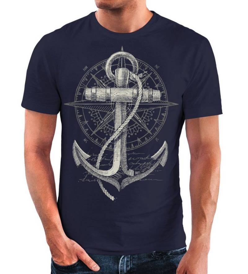 Neverless Print-Shirt Neverless® Herren T-Shirt Print Aufdruck Anker Kompass Motiv Maritim mit Print von Neverless