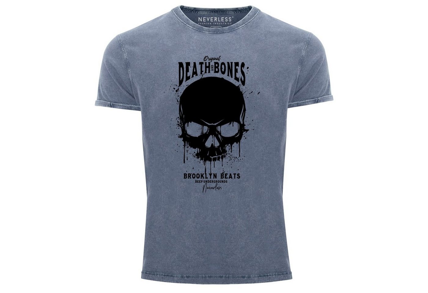 Neverless Print-Shirt Neverless® Herren T-Shirt Vintage Shirt Printshirt Skull Death and Bones Totenkopf Club Outfit Used Look Slim Fit mit Print von Neverless