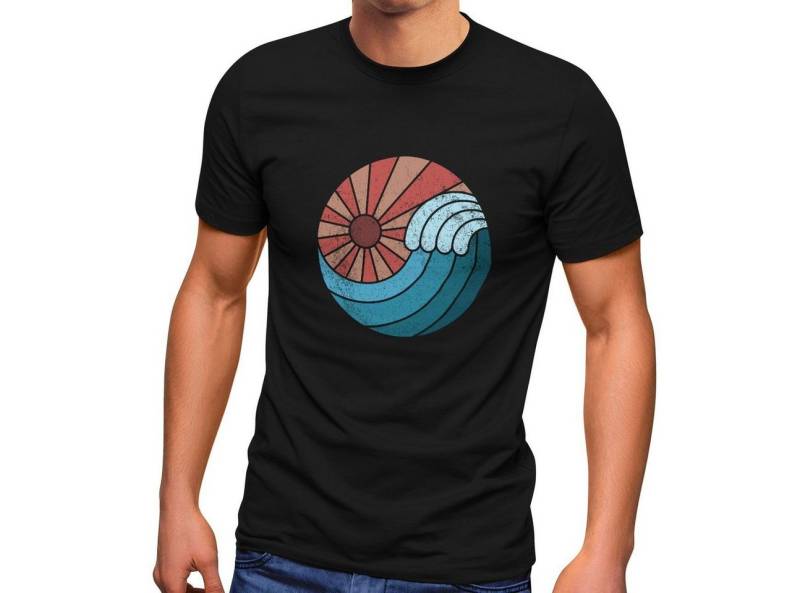 Neverless Print-Shirt Neverless® Herren T-Shirt Welle Wave Sonne Sommer Retro Vintage mit Print von Neverless