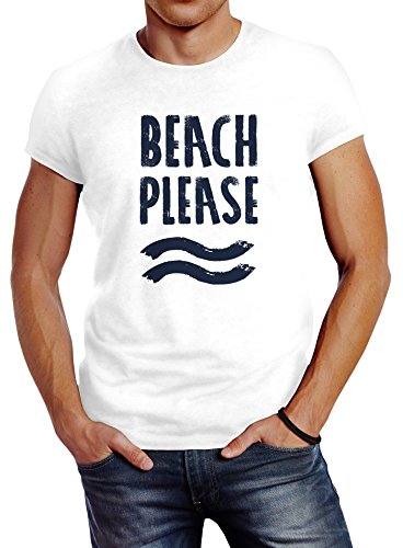 Neverless Sommer Herren T-Shirt Beach Please Slim Fit weiß M von Neverless
