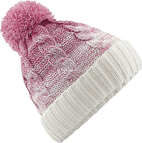 Neverless Strick-Mütze Damen Grobstrick Pudel-Mütze zweifarbig Ombré Bommel-Mütze Winter-Mütze rosa Unisize von Neverless