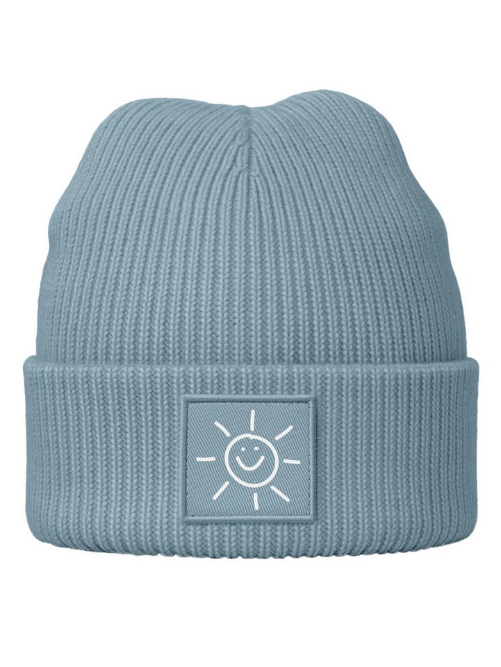 Neverless Strickmütze Beanie Patch Smile Sonne Aufdruck Positive Vibes Print Wintermütze von Neverless