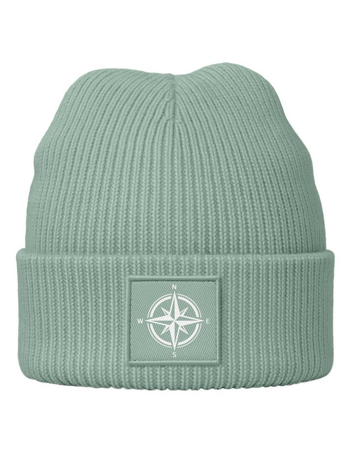 Neverless Strickmütze Damen Beanie Patch Aufdruck Windrose Logo Print Wintermütze von Neverless