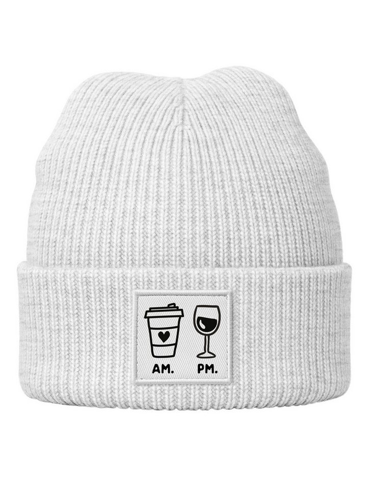 Neverless Strickmütze Damen Beanie Patch Coffe & Wine AM PM Aufdruck Print Wintermütze von Neverless