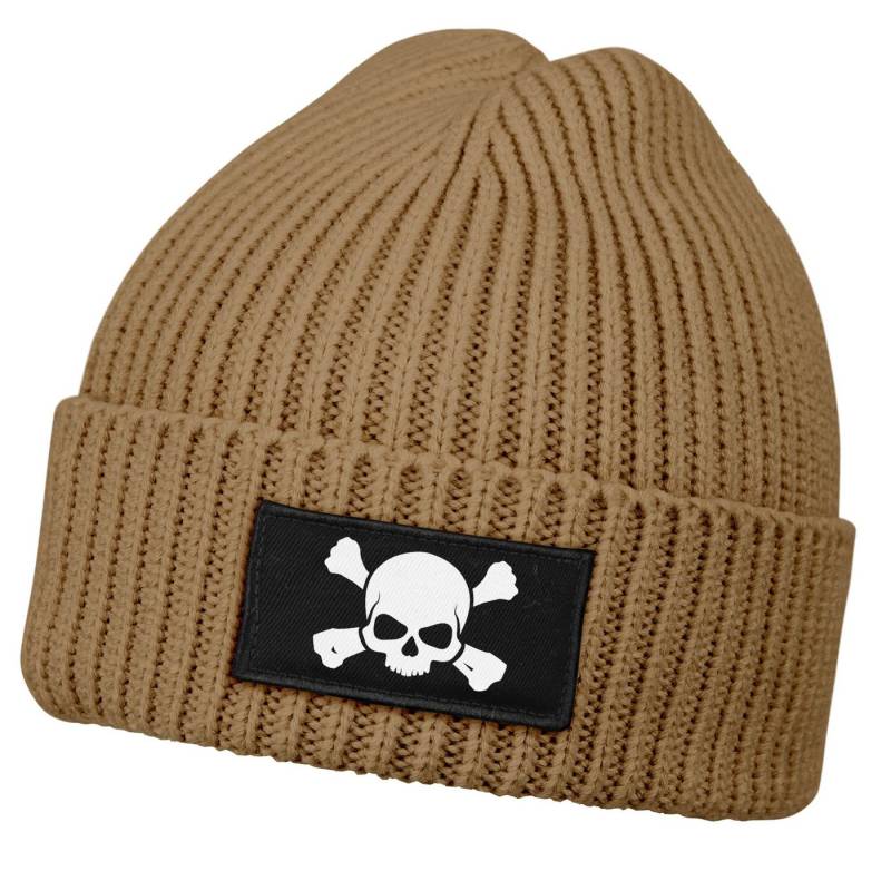 Neverless Strickmütze Damen Beanie Wintermütze Patch Totenkopf Skull Aufdruck Print von Neverless