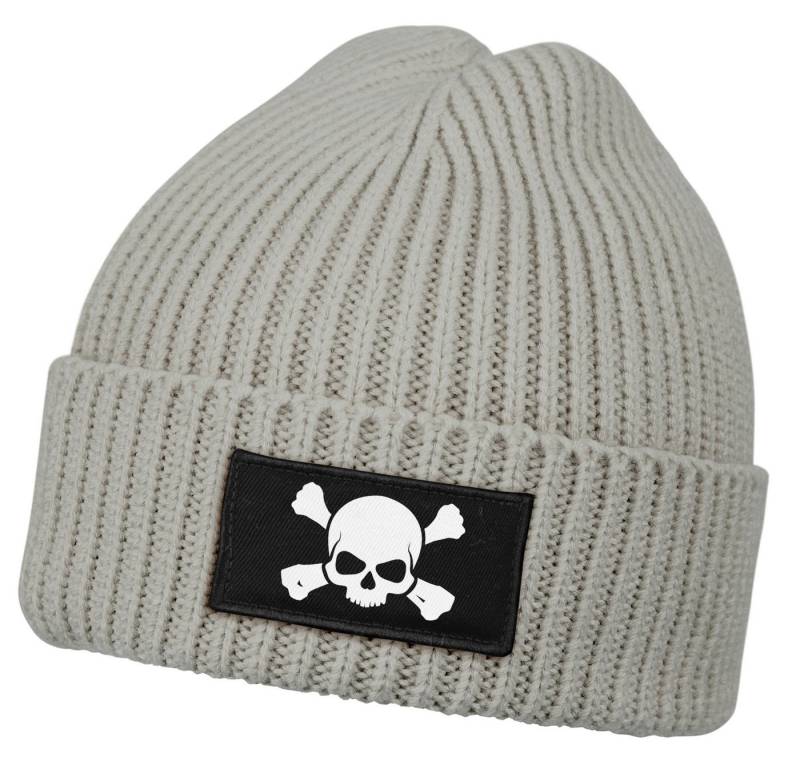 Neverless Strickmütze Damen Beanie Wintermütze Patch Totenkopf Skull Aufdruck Print von Neverless