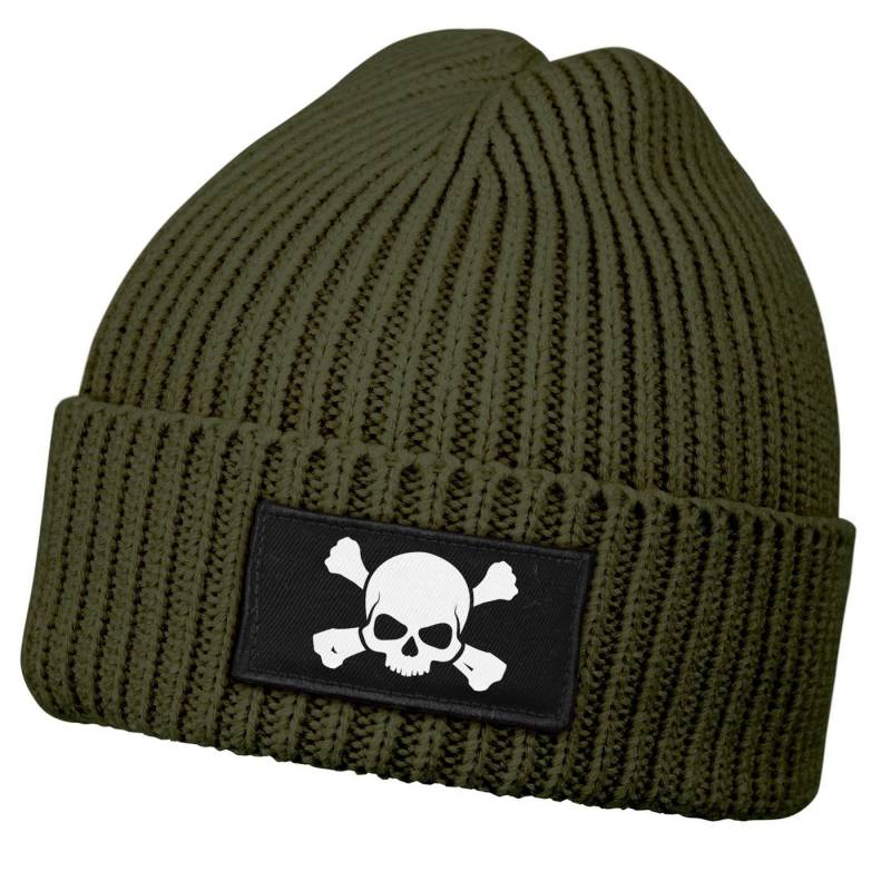 Neverless Strickmütze Damen Beanie Wintermütze Patch Totenkopf Skull Aufdruck Print von Neverless
