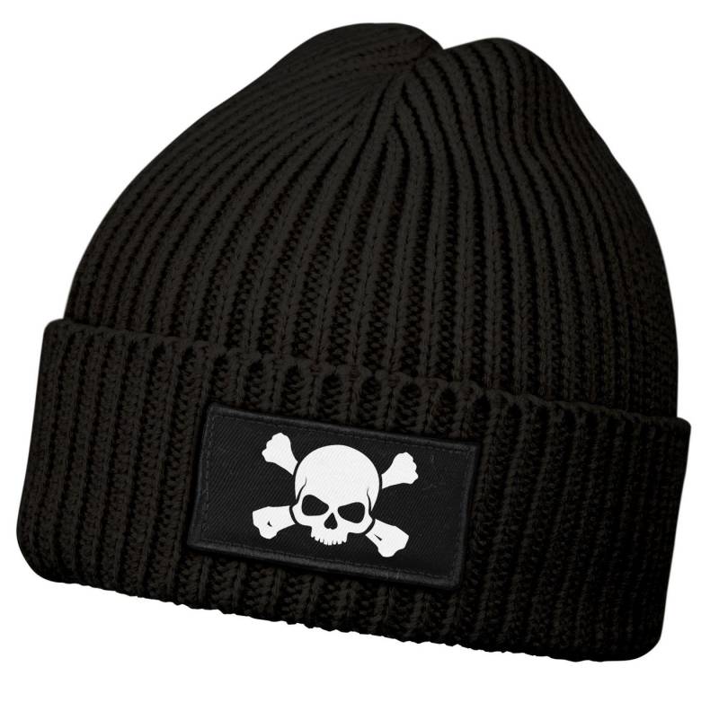 Neverless Strickmütze Damen Beanie Wintermütze Patch Totenkopf Skull Aufdruck Print von Neverless