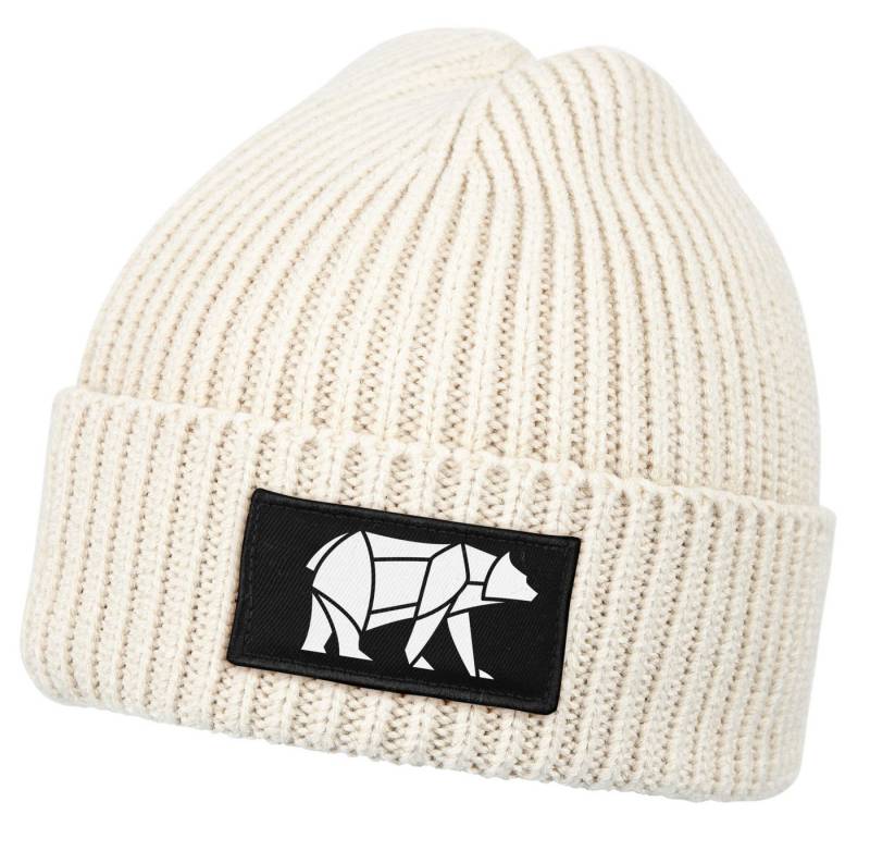 Neverless Strickmütze Damen Beanie Wintermütze mit Patch Bär Lineart Polygon Natur Outdoor von Neverless
