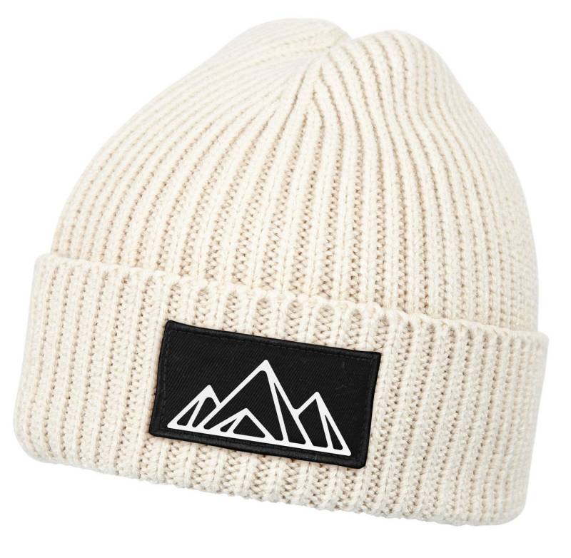 Neverless Strickmütze Damen Beanie mit Patch Berge Gebirge Outrdoor Aufdruck Print von Neverless