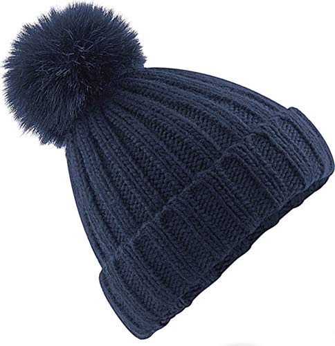 Neverless Strickmütze Damen Bommelmütze Grobstrick Rippstrick Winter-Mütze Navy Unisize von Neverless