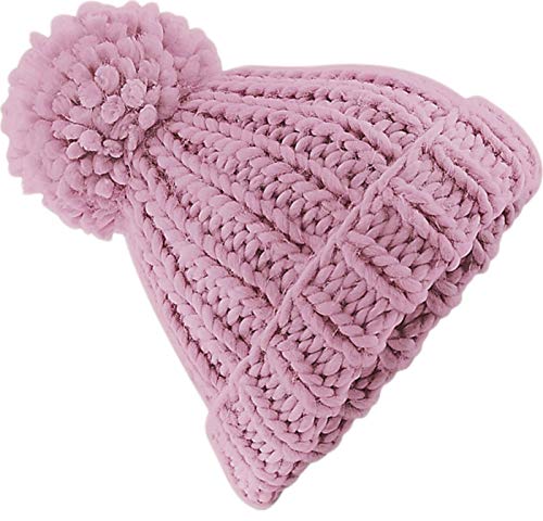 Neverless Strickmütze Damen Fell-Bommel Grobstrick Winter-Mütze rosa Unisize von Neverless