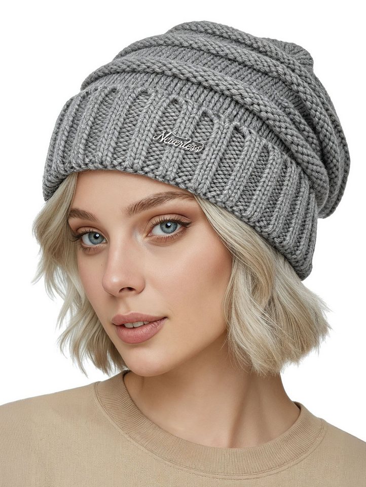 Neverless Strickmütze Damen Strickbeanie Slouchy Strickmütze ohne Bommel Wintermütze von Neverless